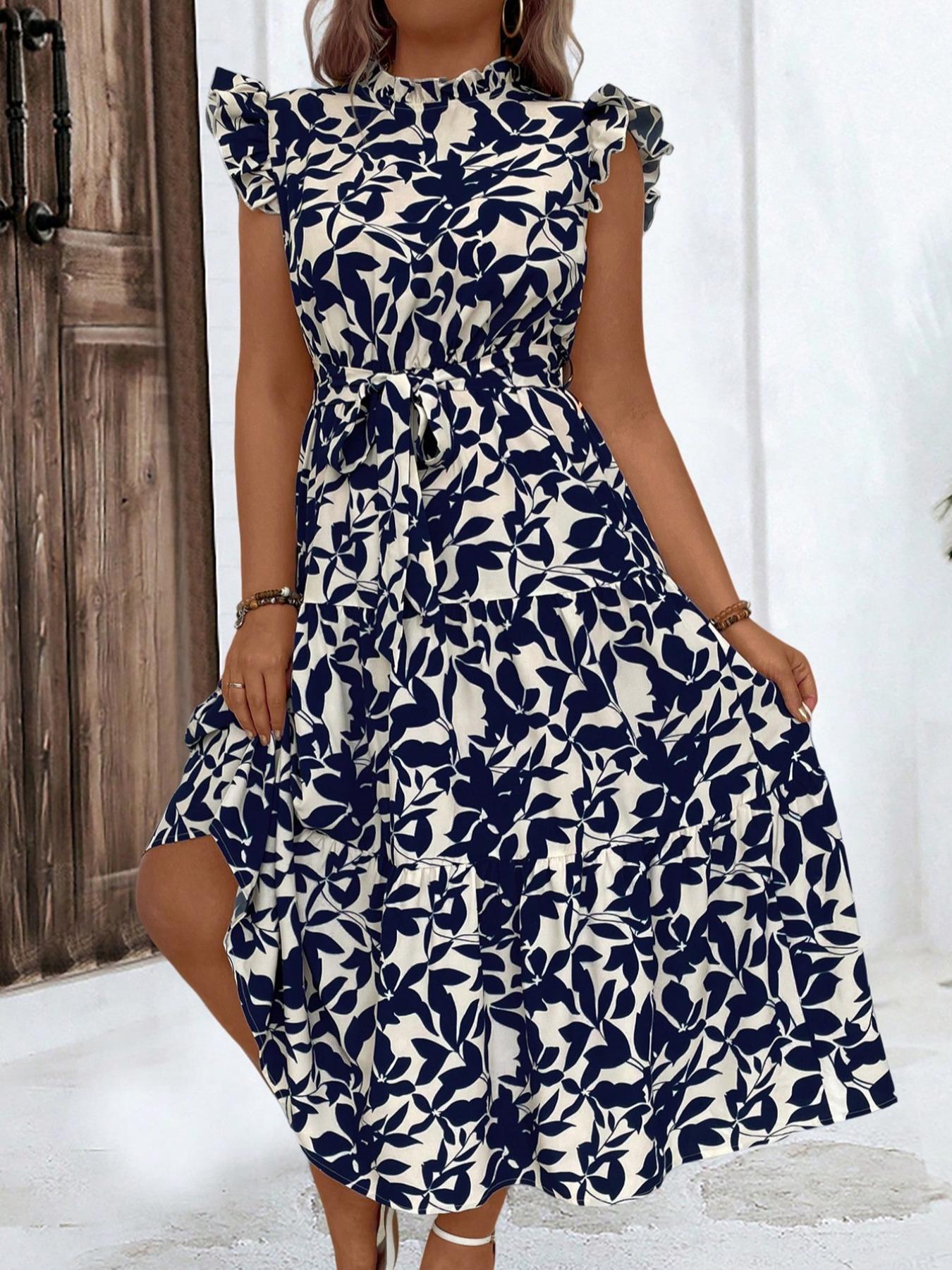 Romper Floral Print - فستان مكشكش بحزام مكشكش بطبعات زهور