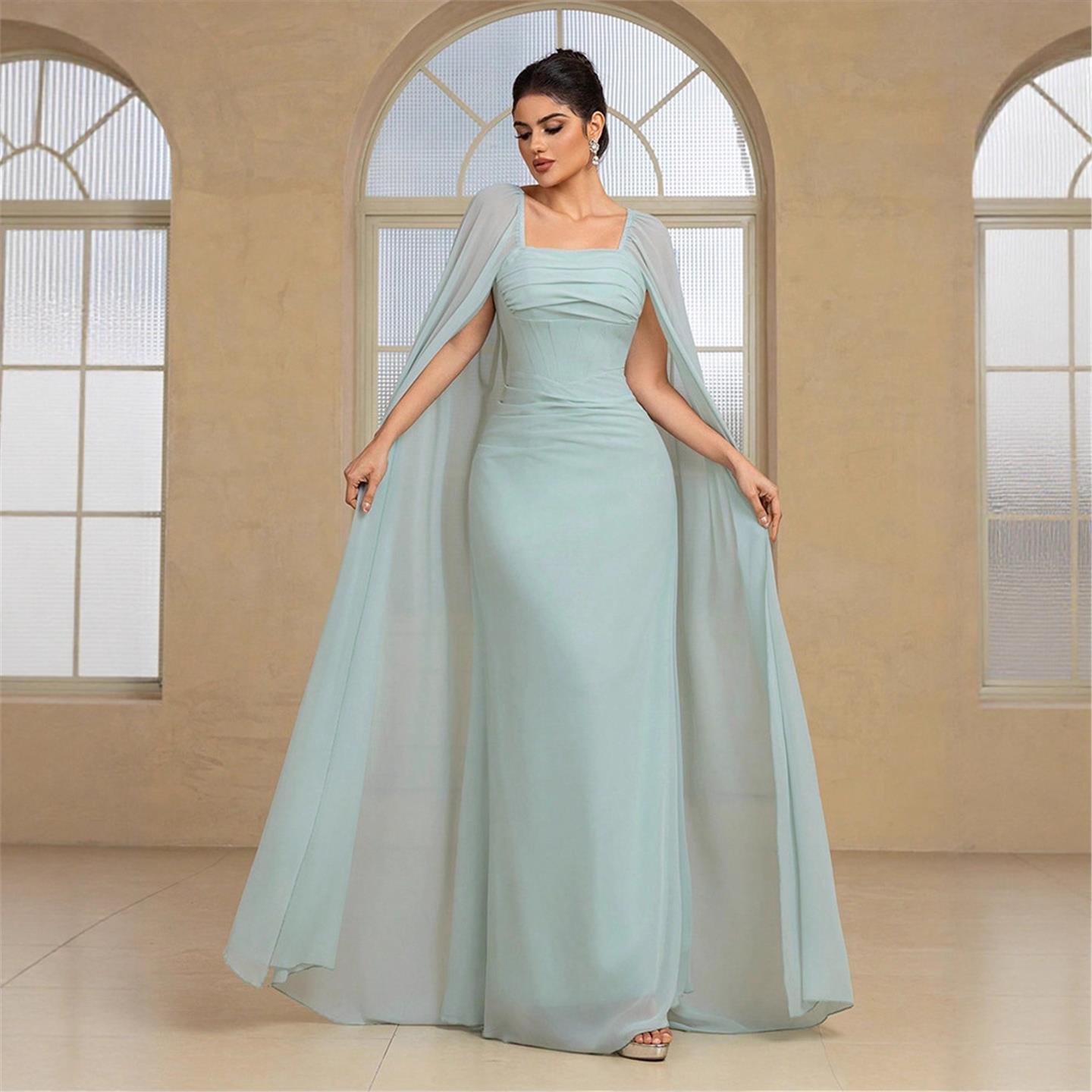 Linen Dress Wrap - فستان سهرة أنيق طويل بلون نقي