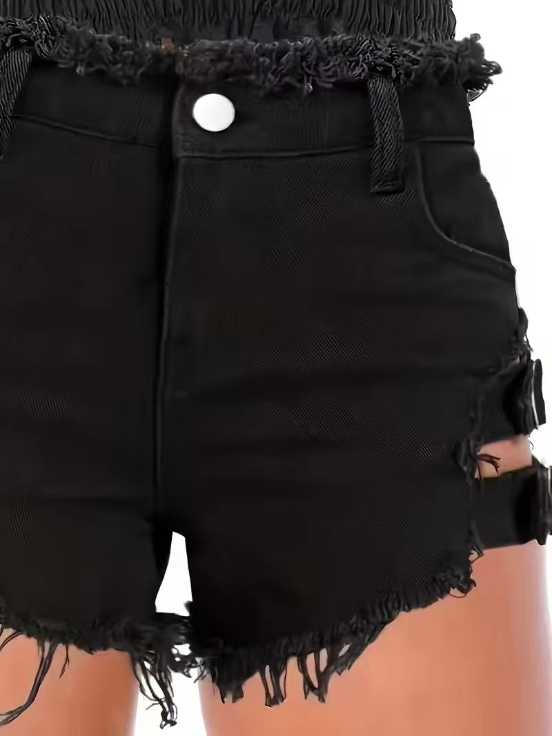شورت جينز أسود نسائي بخصر منخف - مراجعة Shorts Denim Frayed وسعره
